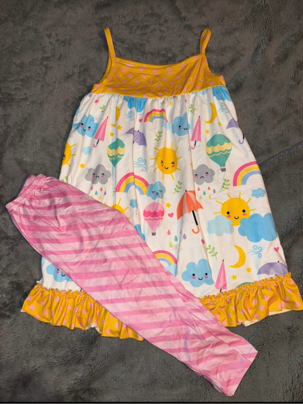 Girls' Yellow Cloud & Rainbow Set with Pink Stripe Pants